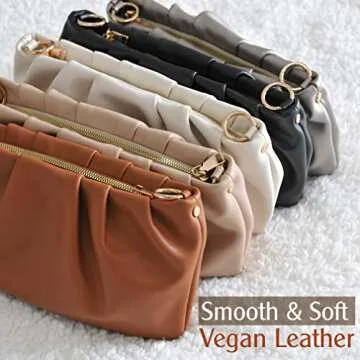 Women Ruched Shoulder Handbag Cloud Pouch Hobo Bag Convertible Clutch Soft Vegan Leather Cross body Bag (Brown)