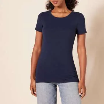 Amazon Essentials Women's Classic-Fit Short-Sleeve Crewneck T-Shirt, Pack of 2, Navy/White, Medium