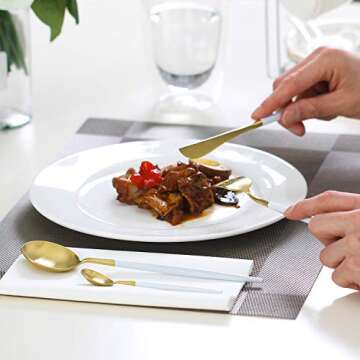 Flatware Set, Morgiana 4-Piece Stainless Steel Flatware Sets Utensil Set Including Silverware Fork Spoons Knife Tableware Serving Set for Home Restaurant (White+Golden)