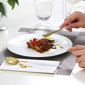 Flatware Set, Morgiana 4-Piece Stainless Steel Flatware Sets Utensil Set Including Silverware Fork Spoons Knife Tableware Serving Set for Home Restaurant (White+Golden)