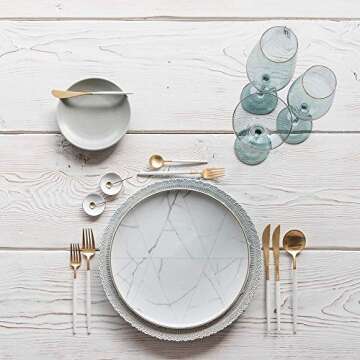 Flatware Set, Morgiana 4-Piece Stainless Steel Flatware Sets Utensil Set Including Silverware Fork Spoons Knife Tableware Serving Set for Home Restaurant (White+Golden)