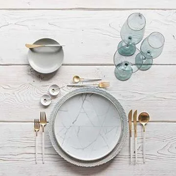 Flatware Set, Morgiana 4-Piece Stainless Steel Flatware Sets Utensil Set Including Silverware Fork Spoons Knife Tableware Serving Set for Home Restaurant (White+Golden)