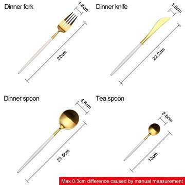 Flatware Set, Morgiana 4-Piece Stainless Steel Flatware Sets Utensil Set Including Silverware Fork Spoons Knife Tableware Serving Set for Home Restaurant (White+Golden)