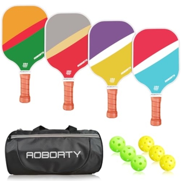 AOBORTY Pickleball Paddles 4 Pack - Light Graphite Premium Rackets Fiber Face Pickleball Set with 6 ...