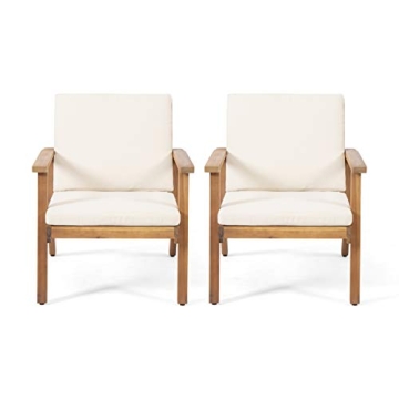 Christopher Knight Home Carlos Outdoor Acacia Wood Club Chairs with Cushions (Set of 2), Brown Patin...
