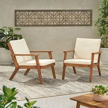 Stylish Acacia Wood Outdoor Club Chairs Set of 2