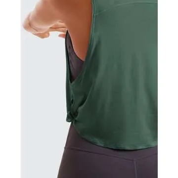 CRZ YOGA Pima Cotton Cropped Workout Tank Tops for Women - Sleeveless Sports Athletic Yoga Running Gym Crop Shirts Deep Armhole-Graphite Green Medium