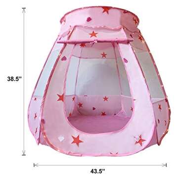 KingBee Pink Princess Pop Up Play Tent Ball Pit with Lights, Toys Gifts for Kids Girls Boys 3 4 5 6 ...