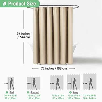 Dynamene Extra Long Shower Curtain,96 Inch Long Waffle Weave Heavy Duty Thick Fabric Bathroom Shower Curtain, Neutral Weighted Hotel Bath Curtain Set with 12 Plastic Hooks,72x96,Beige/Khaki