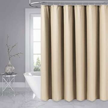 Dynamene Extra Long Shower Curtain,96 Inch Long Waffle Weave Heavy Duty Thick Fabric Bathroom Shower Curtain, Neutral Weighted Hotel Bath Curtain Set with 12 Plastic Hooks,72x96,Beige/Khaki