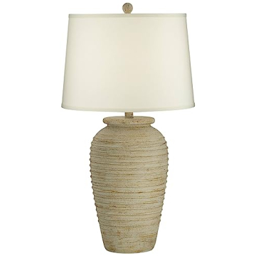 John Timberland Austin Country Cottage Southwest Style Jug-Shaped Table Lamp 28" Tall Sand Tone Desert Ridged Cream Linen Drum Shade for Living Room Bedroom House Bedside Nightstand Home Office