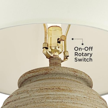 John Timberland Austin Country Cottage Southwest Style Jug-Shaped Table Lamp 28" Tall Sand Tone Desert Ridged Cream Linen Drum Shade for Living Room Bedroom House Bedside Nightstand Home Office