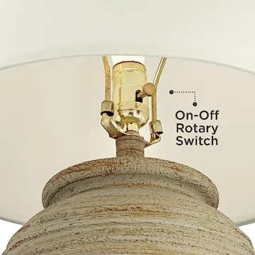 John Timberland Austin Country Cottage Southwest Style Jug-Shaped Table Lamp 28" Tall Sand Tone Desert Ridged Cream Linen Drum Shade for Living Room Bedroom House Bedside Nightstand Home Office