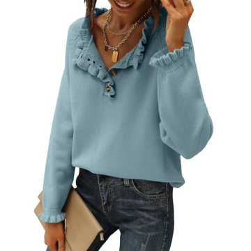 BTFBM Women's Ruffle Button Down Sweater for Style