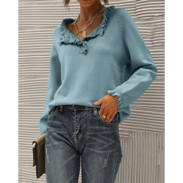BTFBM Women's Ruffle Button Down Sweater for Style