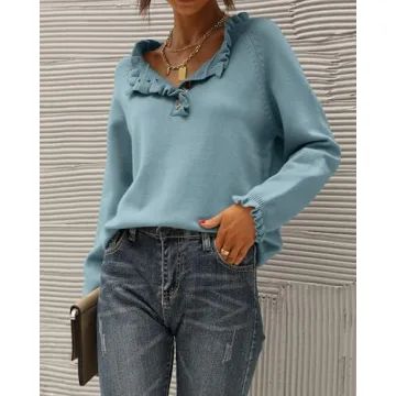 BTFBM Women's Ruffle Button Down Sweater for Style