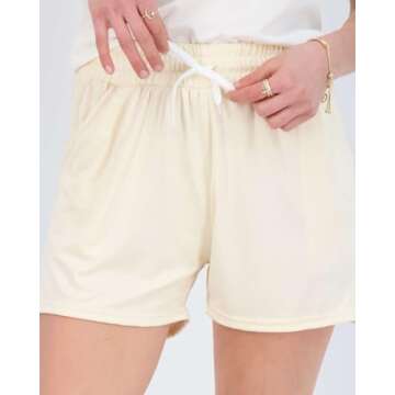 Real Essentials Women's Lounge Wear Short High Waisted Casual Sweat Shorts Pajama Summer Pockets Drawstring Workout Gym Active Athletic Yoga Running Fitness Ladies Sleep, Set 4, M, Pack of 3