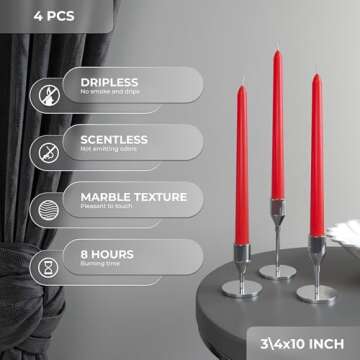 CANDWAX Dripless Taper Candles Set - 10 Inch Red