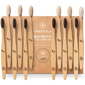 Greenzla Bamboo Toothbrushes 12 Pack Eco-Friendly Dental Care