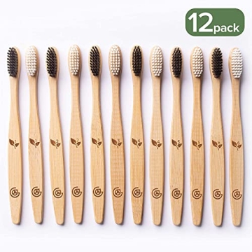 Greenzla Bamboo Toothbrushes 12 Pack Eco-Friendly Dental Care