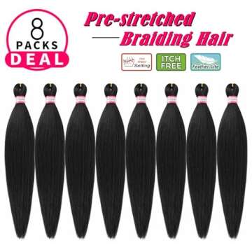 Dorsanee Pre Stretched Braiding Hair 20 Inch 8 Packs Natural Black Professional Braiding Hair for Br...