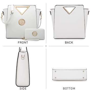 Dasein Women Designer Handbag Cut Out Triangle Top Handle Bag Large Tote Bag Fashion Work Purse (7464 White)