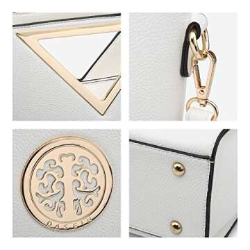 Dasein Women Designer Handbag Cut Out Triangle Top Handle Bag Large Tote Bag Fashion Work Purse (7464 White)