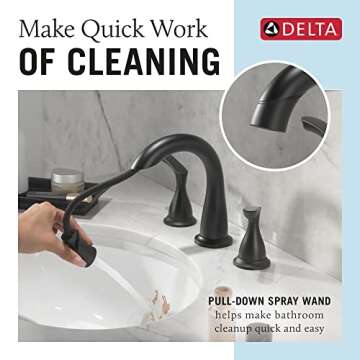 Delta Faucet Broadmoor Pull Down Bathroom Faucet Black, Bathroom Pull Out Faucet, Widespread Bathroo...