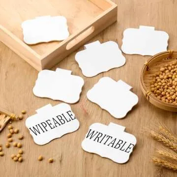 Zonon 8 Pcs Basket Labels Clips with 40 Pcs Pantry Labels Set Removable Bin Labels 3.5 x 2.4 Inch Clip on Labels for Kitchen Storage Bins Basket Box Pantry Organization, White Holders Black Words