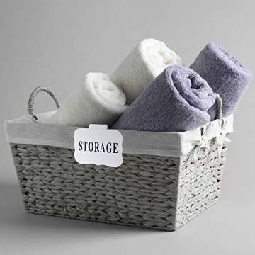 Zonon 8 Pcs Basket Labels Clips with 40 Pcs Pantry Labels Set Removable Bin Labels 3.5 x 2.4 Inch Clip on Labels for Kitchen Storage Bins Basket Box Pantry Organization, White Holders Black Words