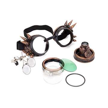 FOCUSSEXY Vintage Steampunk Goggles with Double Loupes for Rave & Festivals