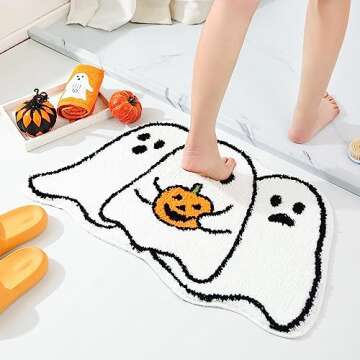 TRUEDAYS Halloween Bathroom Rug Cute Ghost Bath Mat Non Slip