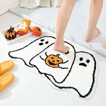 TRUEDAYS Halloween Bathroom Rug Cute Ghost Bath Mat Non Slip