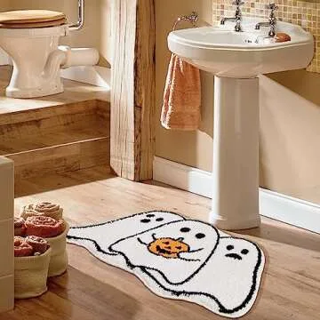 TRUEDAYS Halloween Bathroom Rug Cute Ghost Bath Mat Non Slip