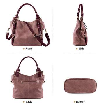 Plambag Women Tote Bag Handbags Hobo Shoulder Bag Faux Leather Purse Purple Red