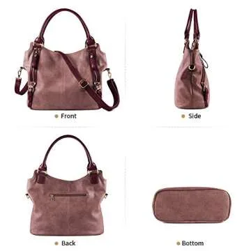 Plambag Women Tote Bag Handbags Hobo Shoulder Bag Faux Leather Purse Purple Red