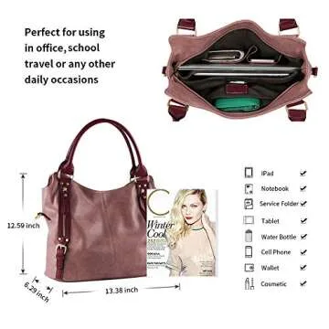 Plambag Women Tote Bag Handbags Hobo Shoulder Bag Faux Leather Purse Purple Red