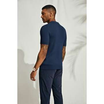 PJ PAUL JONES Mens Polos V-Neck Ribbed Knitted Polo T Shirt Casual Textured Muscle Polo Shirt Fashio...