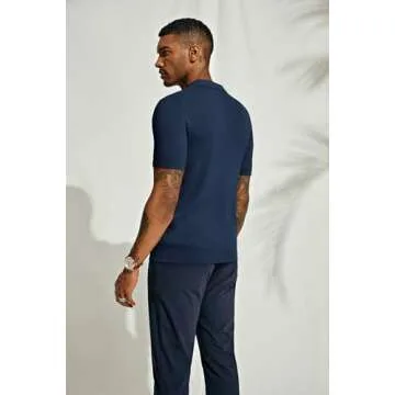 PJ PAUL JONES Mens Polos V-Neck Ribbed Knitted Polo T Shirt Casual Textured Muscle Polo Shirt Fashio...