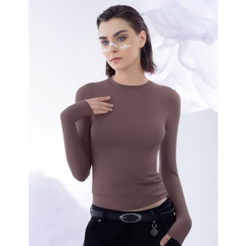 PUMIEY Sleek Women Long Sleeve Crew Neck Top for Every Occasion