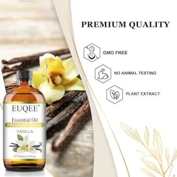 EUQEE Vanilla Essential Oil 118 ml Pure Vanilla Oil with Glass Dropper, Great for Diffusers, DIY Bath Bombs, Soap & Candle Making - 4Fl.Oz
