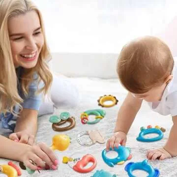 Leeray 13 Pcs Baby Teether Rattle - Baby Essentials Sensory Toy with Storage Box and Dryer, Excellent Infant Toys for Baby Shower Gifts As A Teething Rattle Toy for Infant 0-3, 3-6, and 6-12 Months