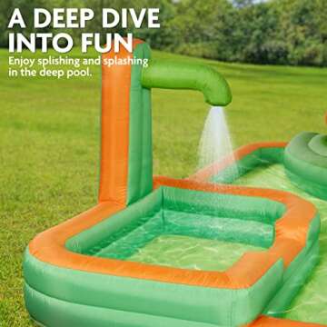 Sunny & Fun Mega Climb N’ Go Inflatable Water Slide Park – Heavy-Duty for Outdoor Fun - Climbing Wall, 2 Slides, Splash & Deep Pool – Easy to Set Up & Inflate with Included Air Pump & Carrying Case