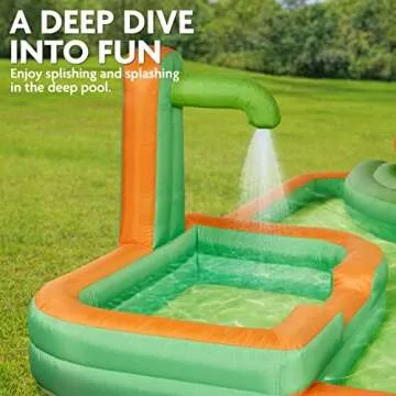 Sunny & Fun Mega Climb N’ Go Inflatable Water Slide Park – Heavy-Duty for Outdoor Fun - Climbing Wall, 2 Slides, Splash & Deep Pool – Easy to Set Up & Inflate with Included Air Pump & Carrying Case