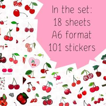 Cherry Stickers for Water Bottle and Laptop - Cute Fruit Decals for Party Favors & Decorations