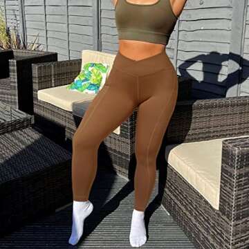 SUUKSESS High Waisted Crossover Workout Leggings with Pockets