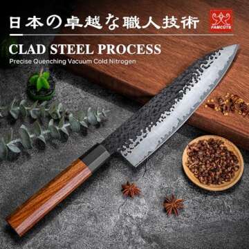 FAMCÜTE 8 Inch Japanese Knife, Hand Forged 5 Layers High Carbon 9CR18MOV Steel Rosewood Handle Chef...