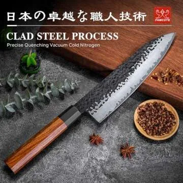FAMCÜTE 8 Inch Japanese Knife, Hand Forged 5 Layers High Carbon 9CR18MOV Steel Rosewood Handle Chef...