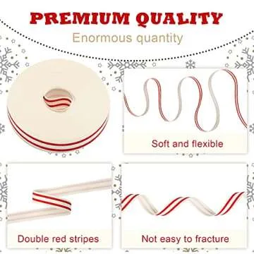 2 Rolls Natural Cotton Stripes Ribbon Striped Grosgrain Ribbon Striped Cotton Fabric Ribbon Grosgrain Decorative Wrapping Ribbon for DIY Crafts Home Decoration, 16 Yards (Red,1 cm)