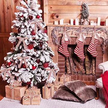 2 Rolls Natural Cotton Stripes Ribbon Striped Grosgrain Ribbon Striped Cotton Fabric Ribbon Grosgrain Decorative Wrapping Ribbon for DIY Crafts Home Decoration, 16 Yards (Red,1 cm)